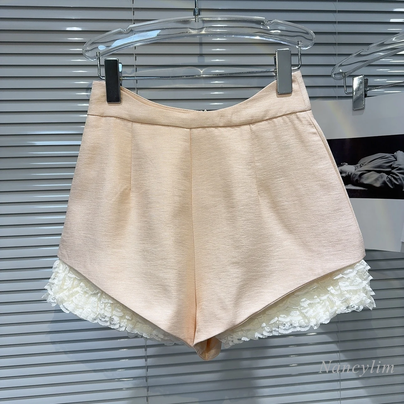 Patchwork Shorts for Women 2024 Spring/Summer New Classic Style Lace Hem Elegant Socialite Short Shorts Casual Outfits