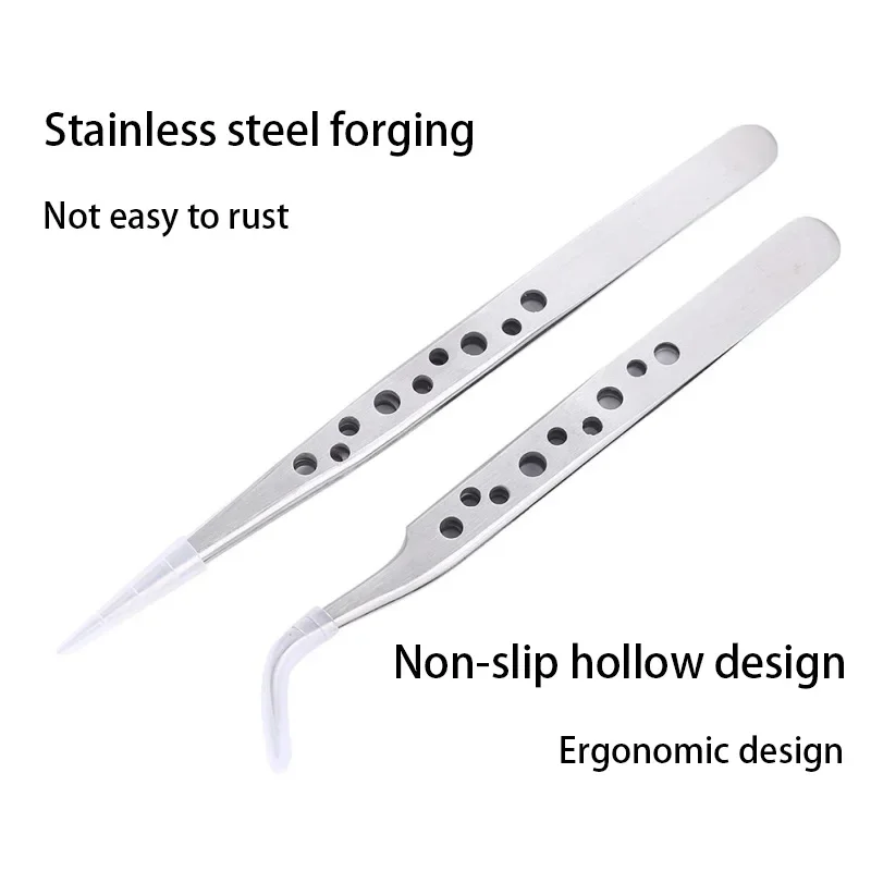 Stainless Steel Industrial Tweezers Anti-static Magnetic Curved Straight Tip Precision Forceps for Electronics Repair &Crafting