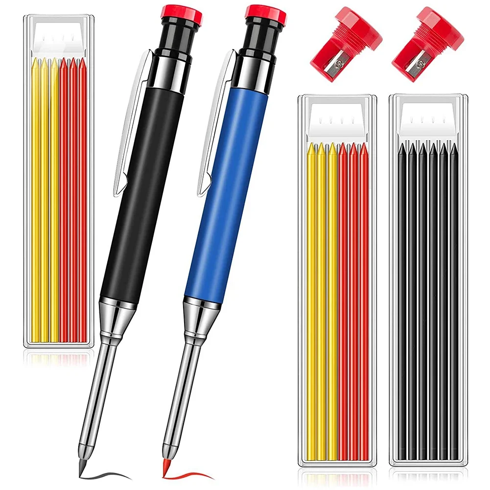 Metal Solid Carpenter Pencil Set For Deep Hole Marker With Refill Leads Marking Tool Woodworking Deep Hole Mechanical Pencils