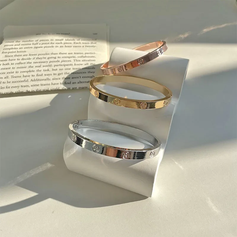 Women's Trendy Metal Luxury Brand Bangle Bracelet Woman Man Rose Gold Color Wristband Bangles Gift Bracelets Femme 2024 New degi