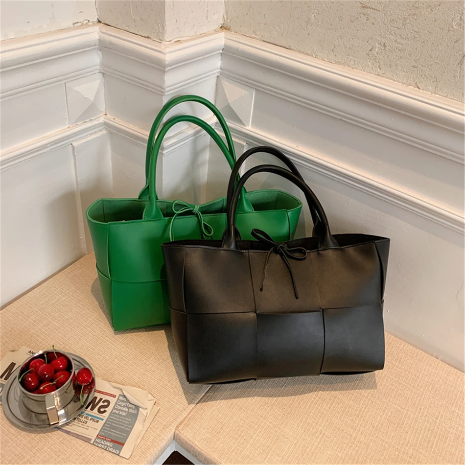 2 Set Weave Large Capacity Women's Tote Bags PU Leather Shoulder Bags for Women 2022 Fashion Lady Top-handle Bag Luxury Handbags