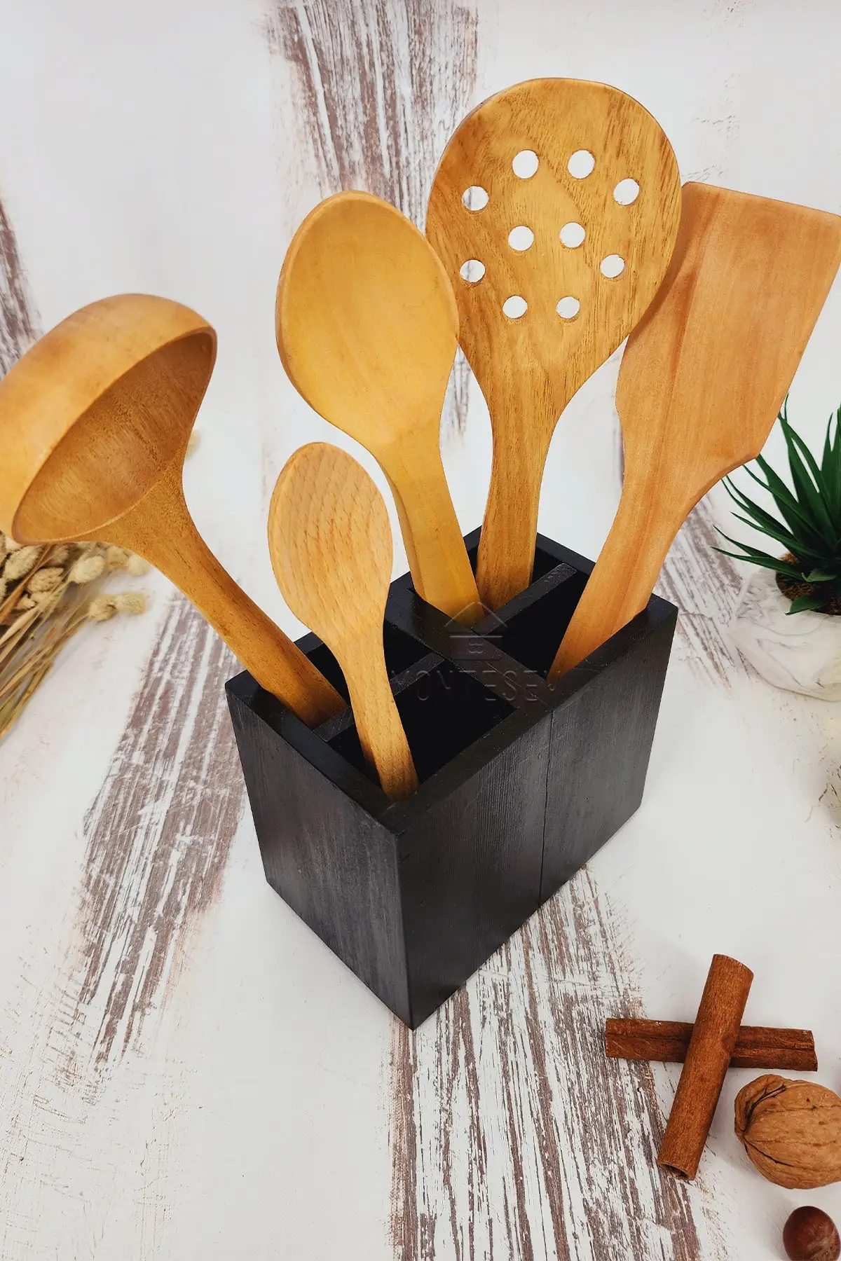 Wooden Wooden Spoon Set with Stand Food Service Presentation Spoon Set (6  Pieces)