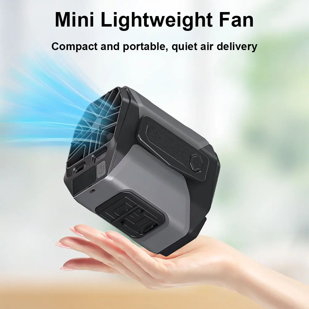 Ventilateur portable de ceinture 10000 mAh avec batterie externe, éclairage LED, ventilateur de cou suspendu, 5 vitesses, flux d'air puissant, ventilateur de refroidissement pour le travail en extérieur 2