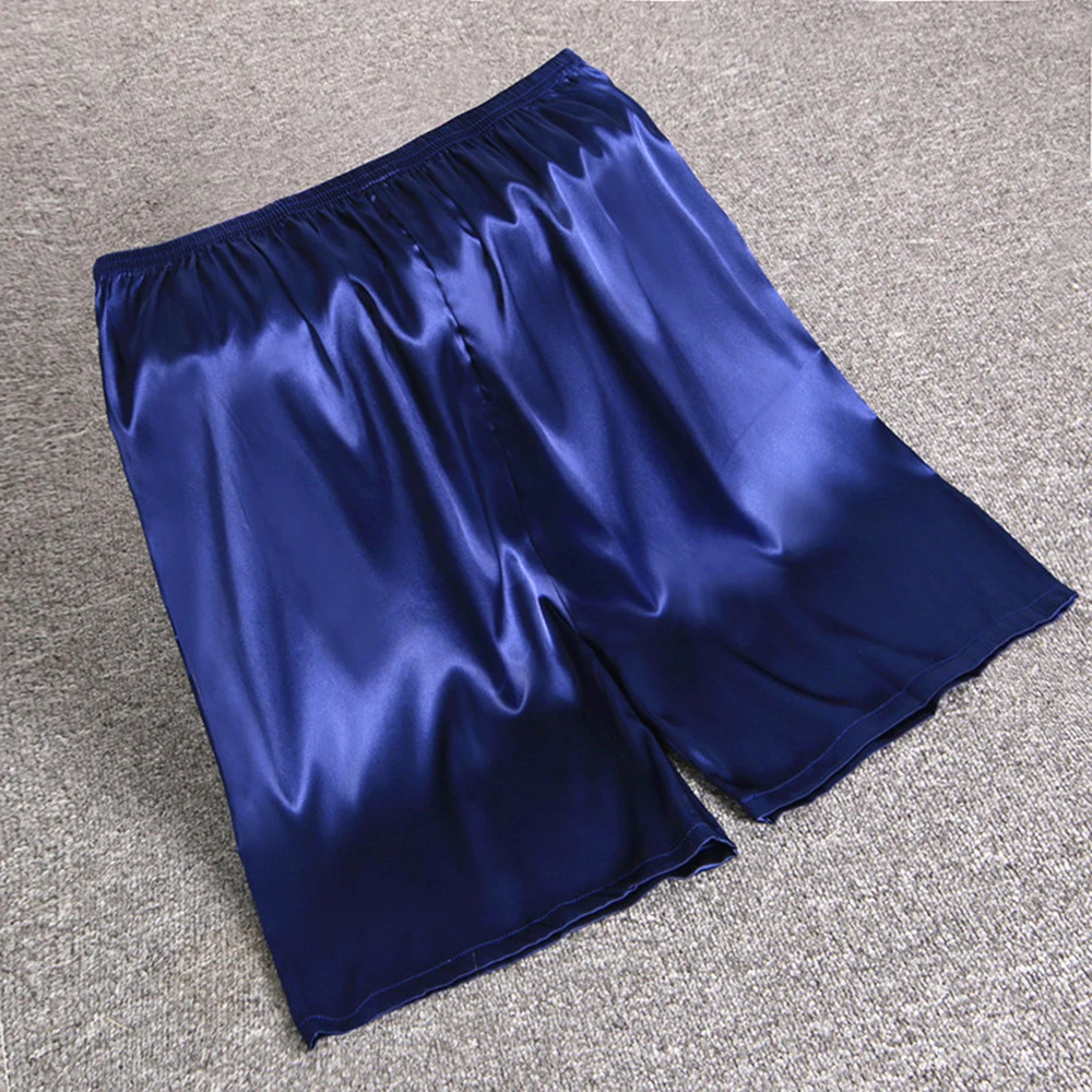 Herren-Pyjama aus Seidensatin mit elastischer Taille, weiche Shorts, Nachtwäsche, Taschenhöschen, Hose, Bermuda, schnell trocknende Strandshorts, männliche Jogginghose – Detail 7