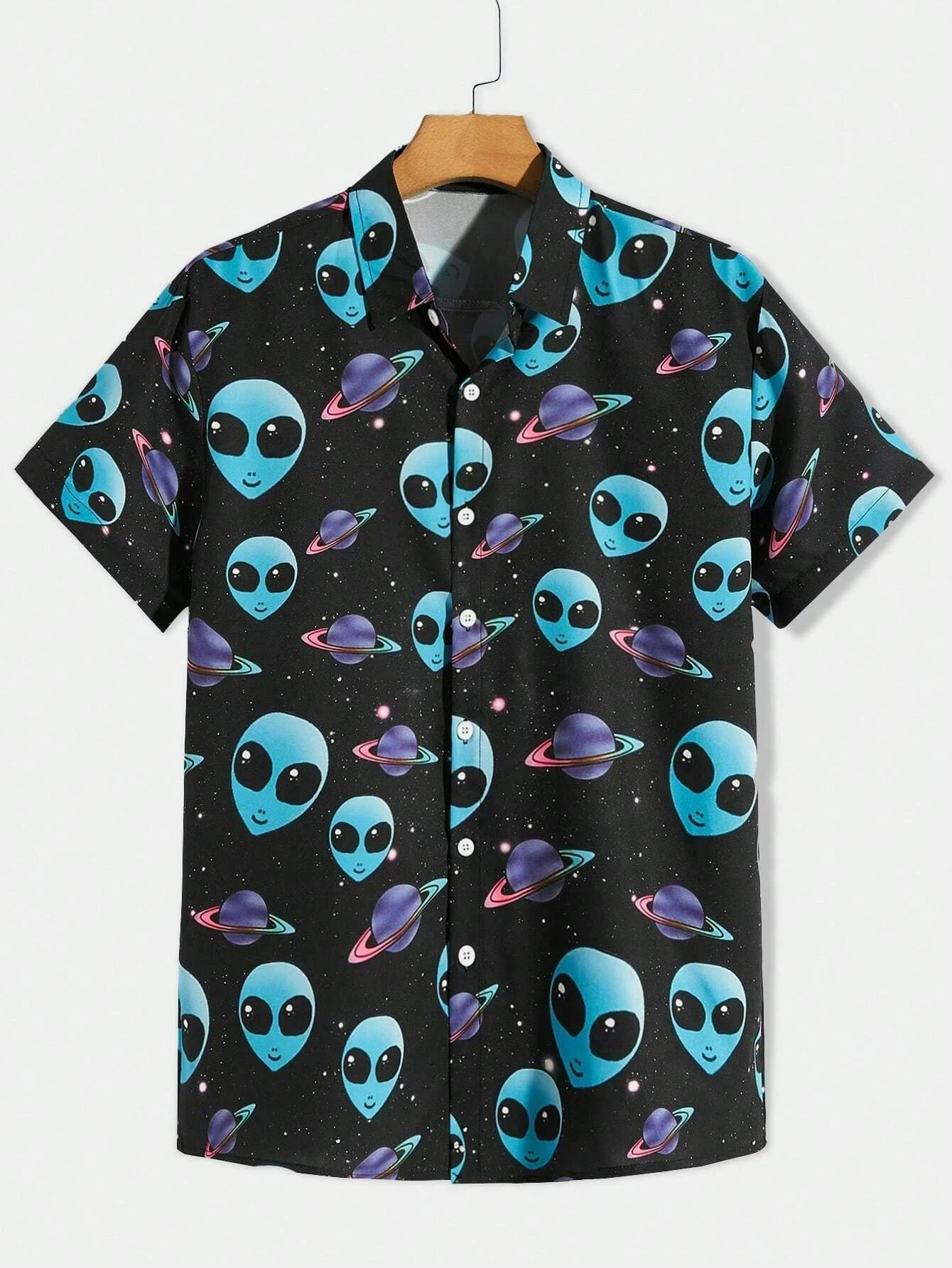 Men's Casual Skull Floral Print Women's Short-sleeved Button Tops