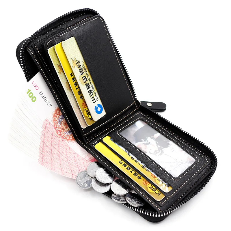 Free Name Engraving New Short Men Zipper Wallets Brand Card Holder Coin Pocket Male Wallet Classic Photo Holder Men's Purses 5