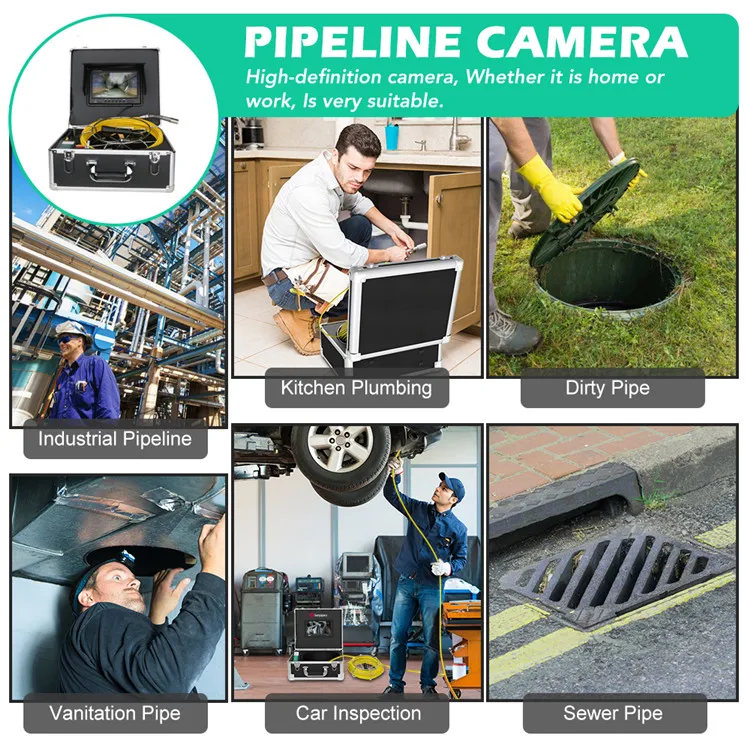 Drain Sewer Pipeline Industrial Endoscope System, 7" inch Recording Pipe Inspection Video Camera with Meter Counter 17mm camera