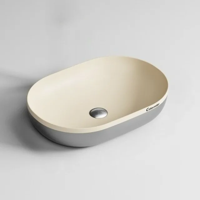 อ่างล้างหน้าเซรามิกรูปไข่ อ่างล้างมือแบบวางบนเคาน์เตอร์ ดีไซน์น้ำตก เรียบหรู อุปกรณ์ห้องน้ำทันสมัย เรียบง่าย 5