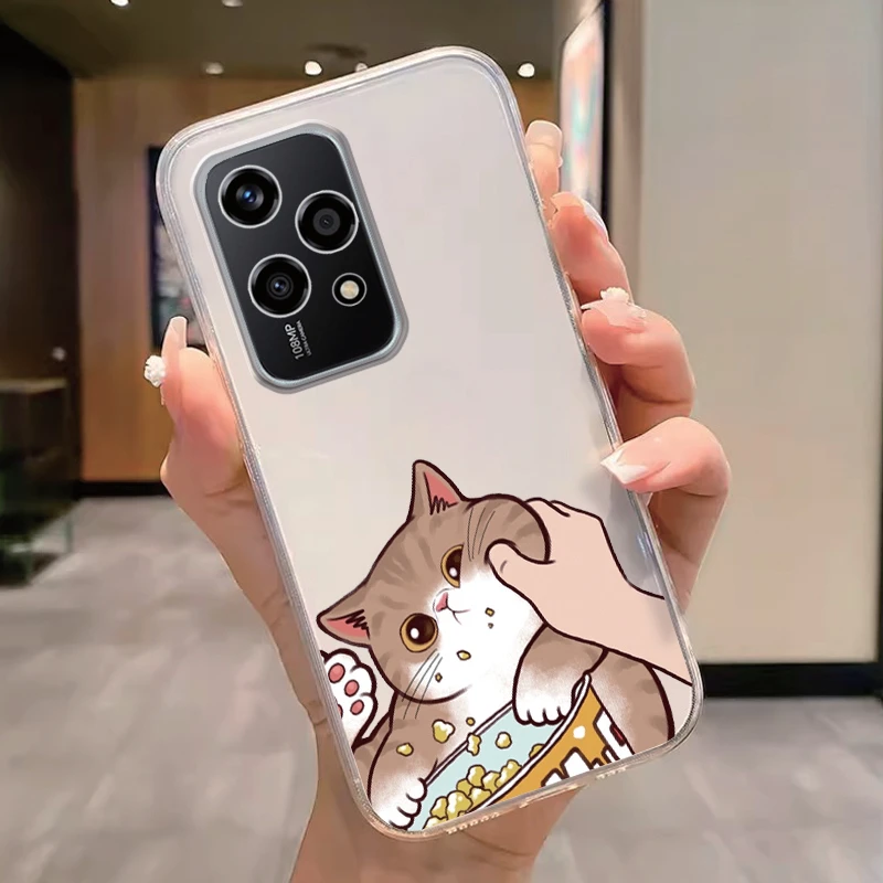 Floral Fashion Clear Silicone Phone Cover - Cute Cat Couple Design