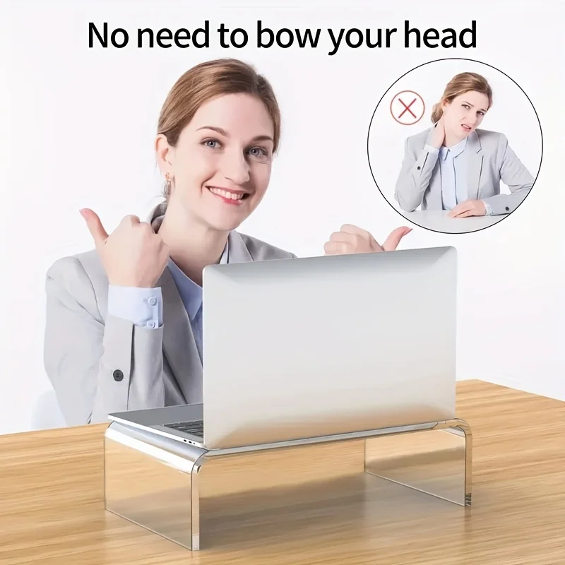 1pc Acrylic Monitor Notebook Holder, Transparent Height Increasing Shelf Storage Rack, Home Use Display Stand 6