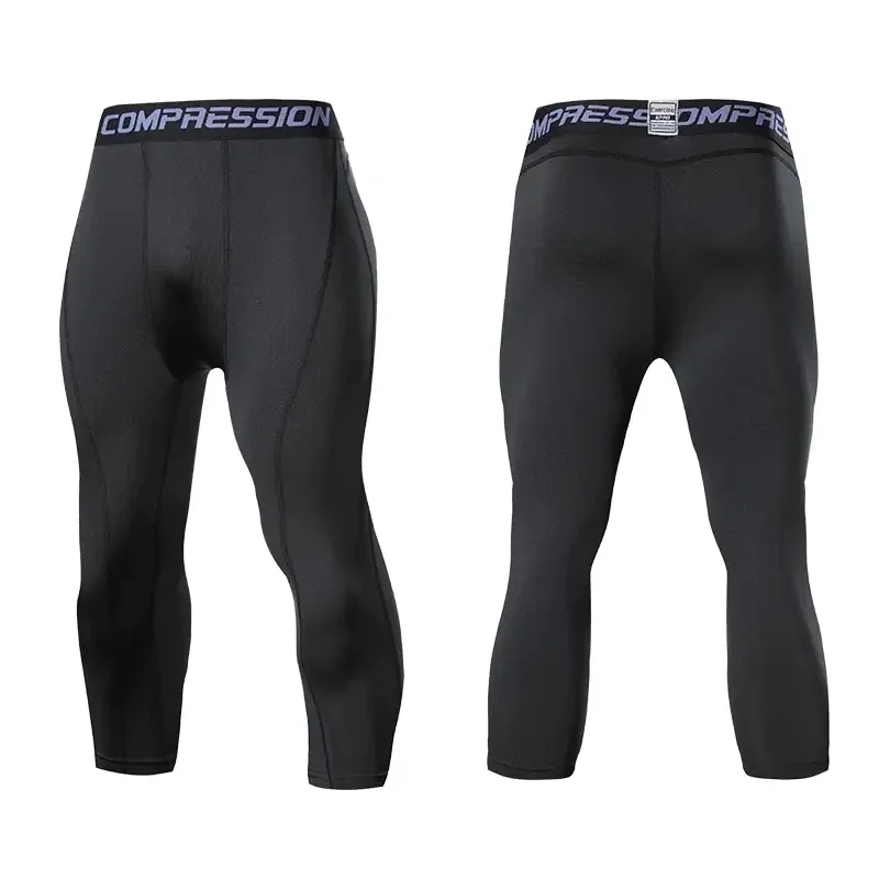 Men Running Sport Tights Pants Basketball Compression Cropped Leggings Gym Fitness Sportswear for Male Athletic Trousers