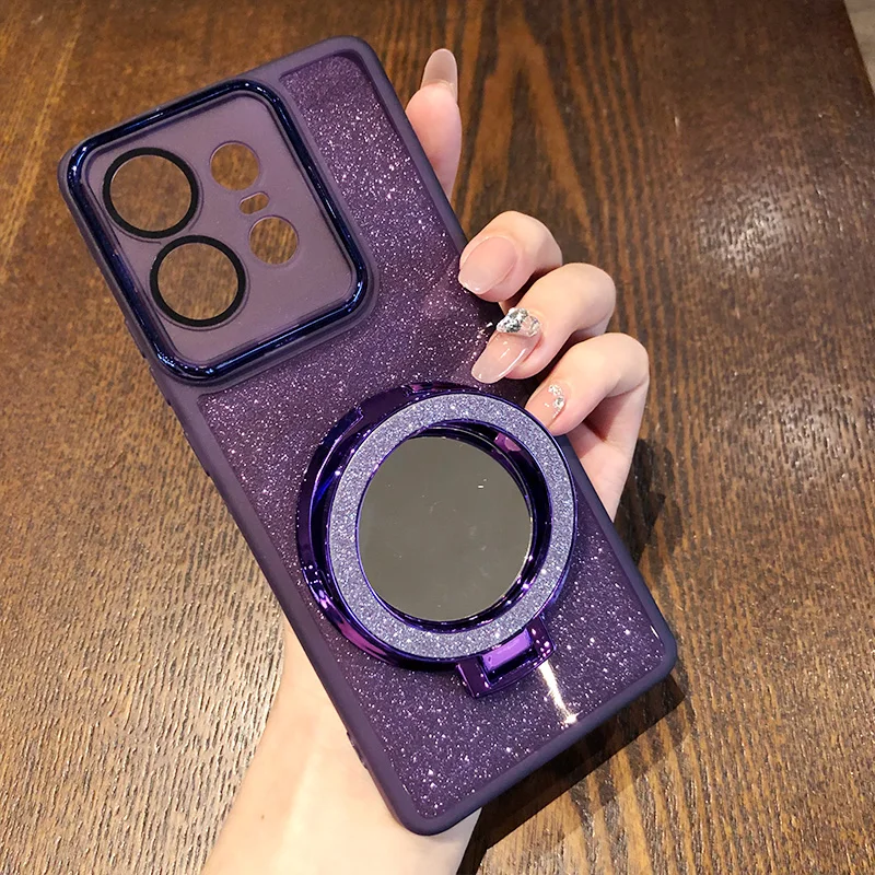 Glitter Magnetic Wireless Charging Mirror Soft Silicone Phone Cover