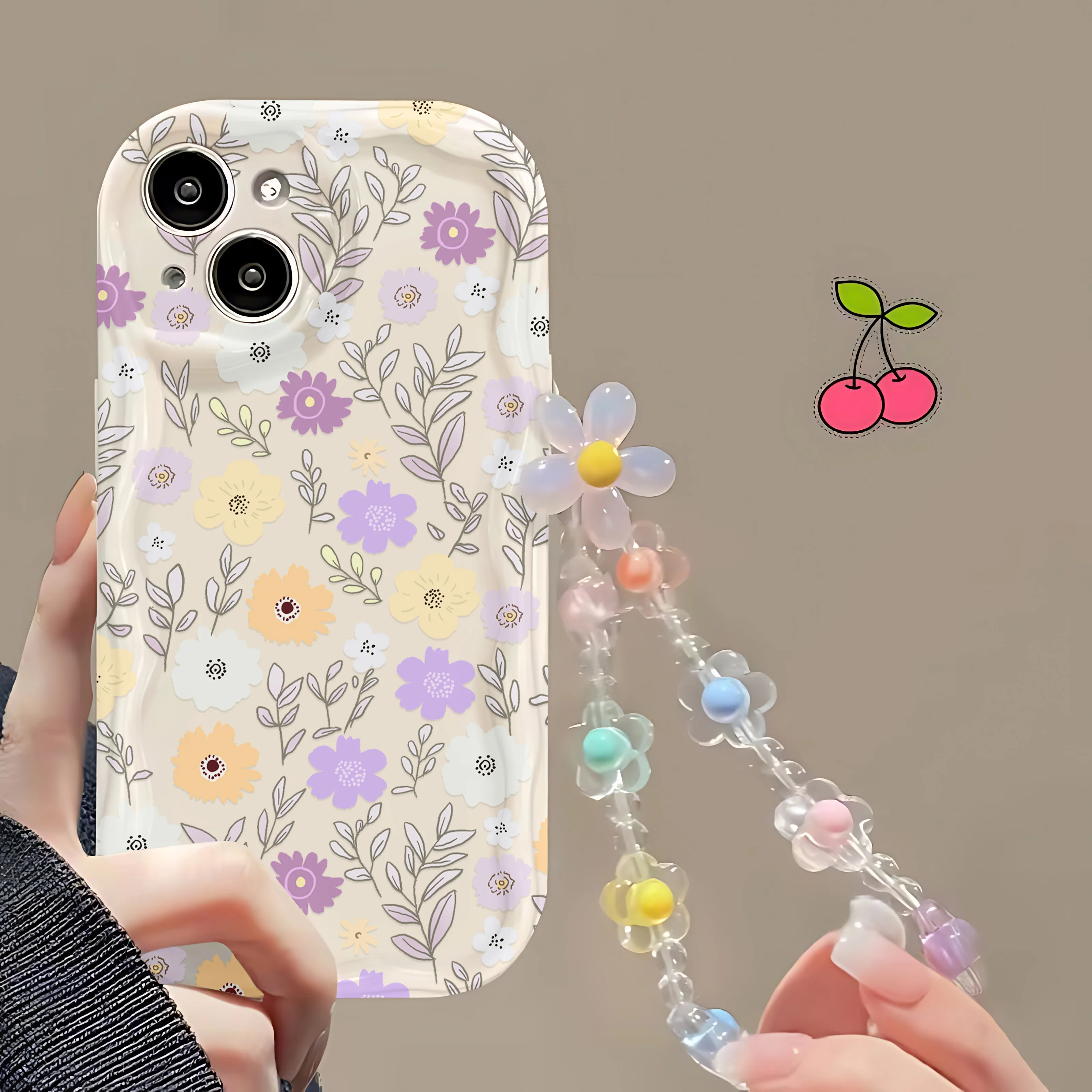 Floral Charm Bracelet Phone Case - Trendy Back Cover with Cute Flower Design