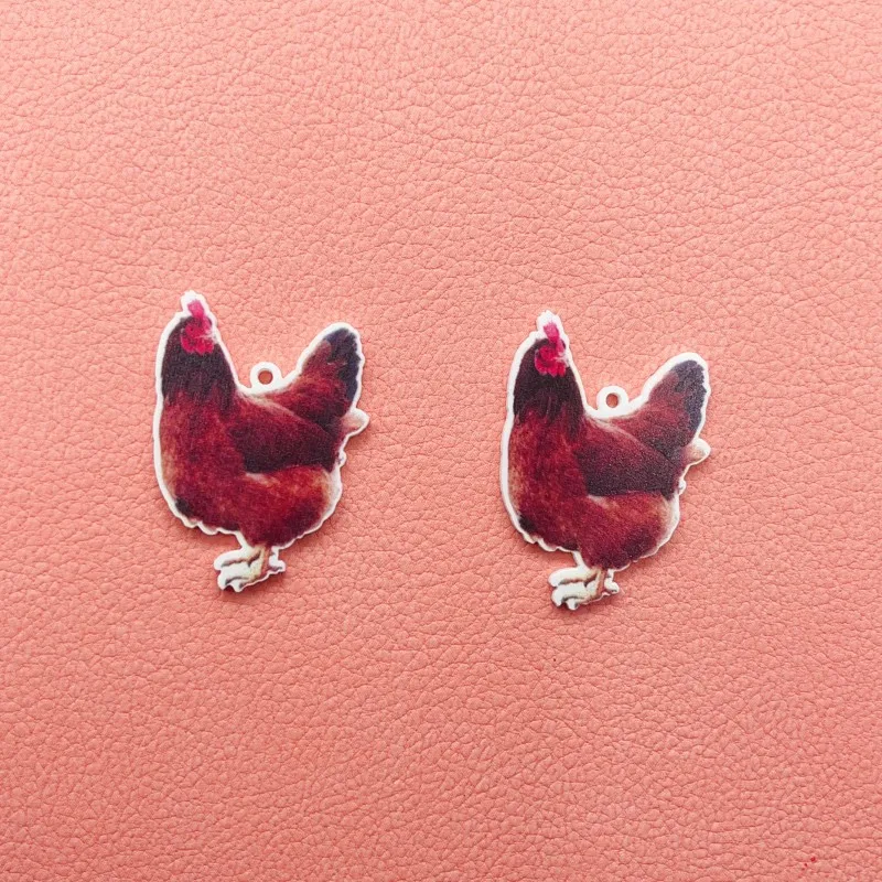 

10Pcs Chicken Charms Acrylic Creative Animal Woman Pendant For Earring Necklace Diy Making