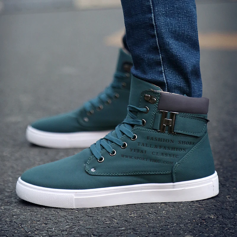 Black New Fashion Men Shoes High Top Men Casual Shoes Lace Up Breathable for