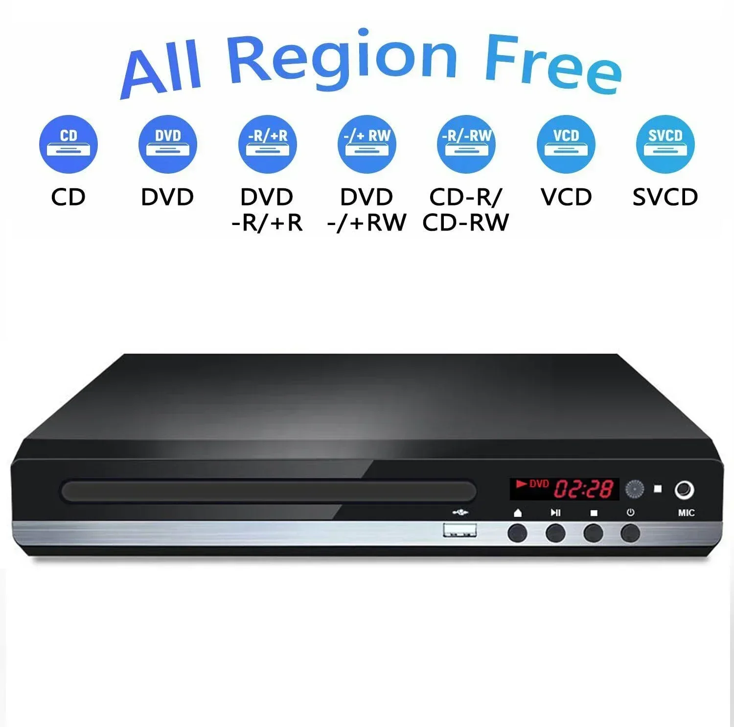 Home DVD Player VCD CD Disc Media Player Machine with AV Output Remote USB Mic Full HD 1080P Home DVD Box Multimedia
