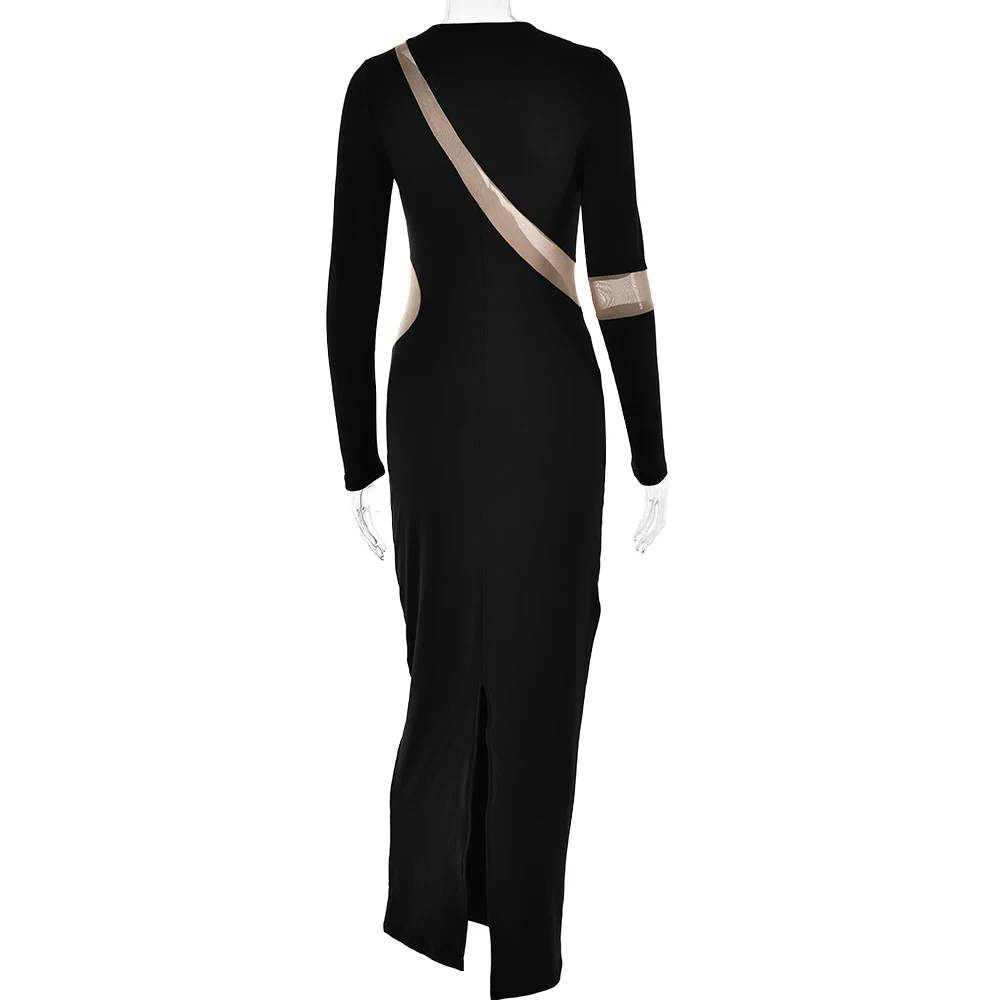 -Women's Split Long Sleeve Midi Dress, Sexy Hollow Out, Split, Irregular, Irregular, Party, Club, Evening