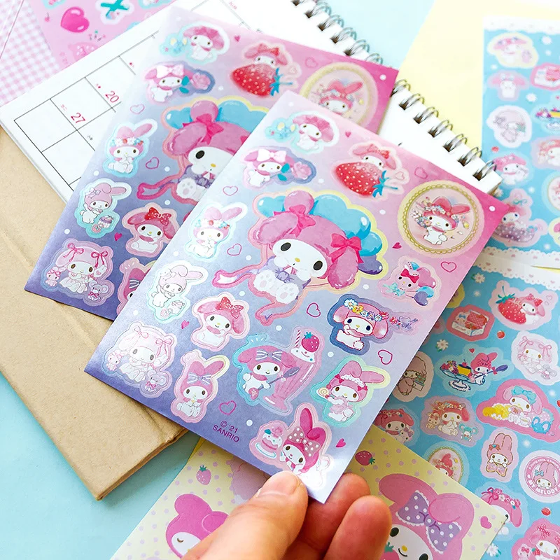 iigen Sanrio Cartoon 마이 멜로디 시나모롤 쿠로미 스티커 세트 문구 컴퓨터 냉장고 노트북 일기 스티커 장식