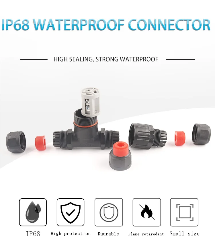 Description Picture 6 of itemIP68 T Shape Waterproof Industrial Cabl 3 Pin Cable Wire Gland Sleeve Connectors Fast Screw connection Outdoor waterproof