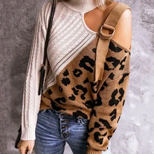 Suéter suelto de mujer con estampado de agujeros flecos puntos de colores cuello medio