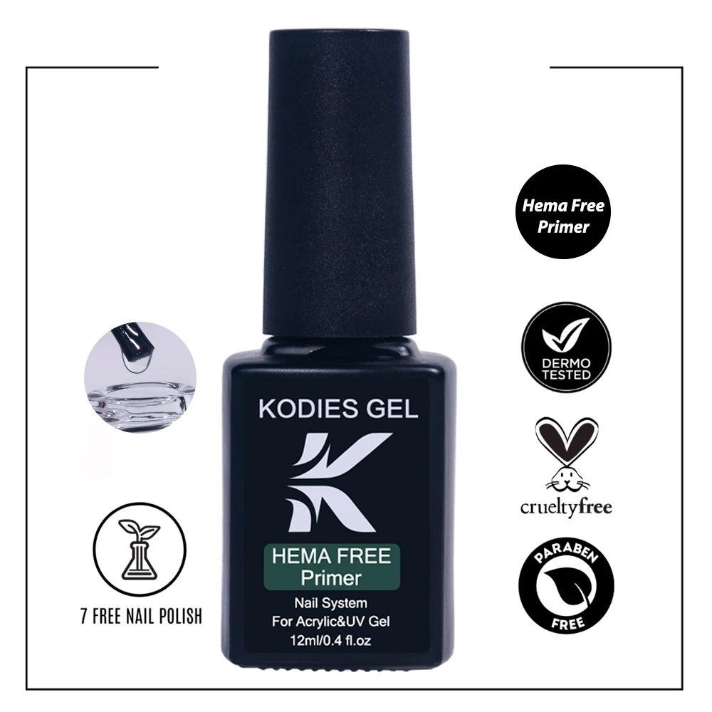 KODIES GEL HEMA Free Nail Primer Base For Manicure Sticky Strong Adhesive UV Gel Nail Polish Primer With Acid Desiccant Bonder