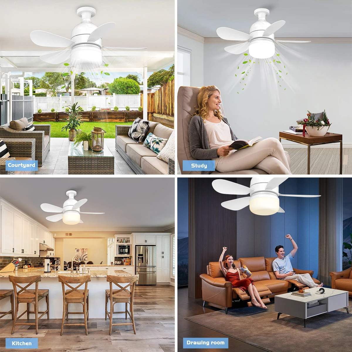 Socket Fan Light Bulb Dimmable LED Ceiling Fans with Lights and Remote Adjustable Color And Brightness Fan for Kitchen Bedroom