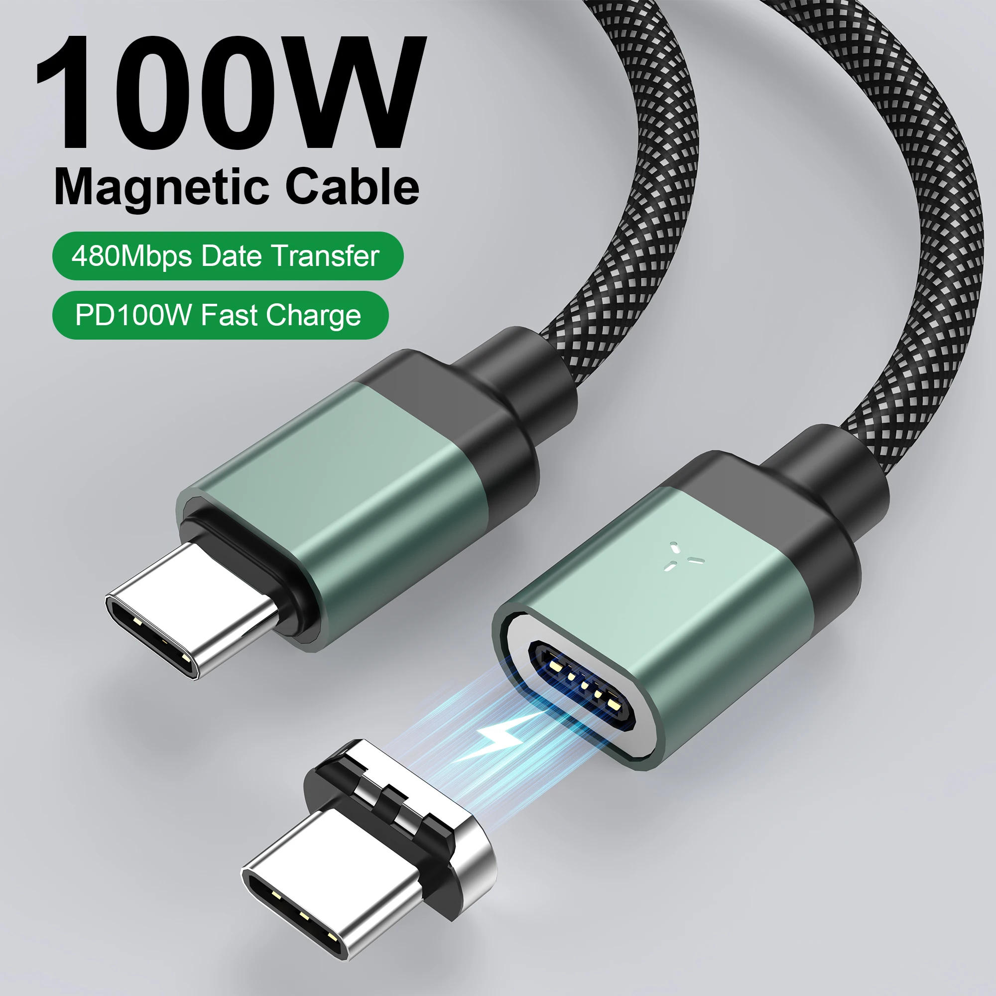 Premium Nylon Braided Magnetic USB-C Fast Charging Cable - 1.2M, 100W Capacity