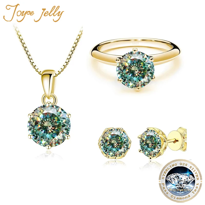JoyceJelly 1캐럿 Moissanite 쥬얼리 세트 여성용 스털링 S 골드 도금 목걸이 귀걸이 반지 GRA 인증 결혼식