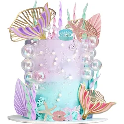 Enchanting Undersea Mermaid Cake Decoration Set with Seaweed, Bubbles, Shells, and Golden Ginkgo Leaves (Mermaid set)