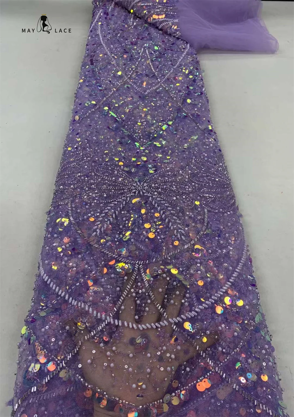 

Purple French Tulle Beads Lace Fabric African Beaded Lace Fabric 2024 High Quality Nigerian Sequin Embroidery For Wedding Sewing