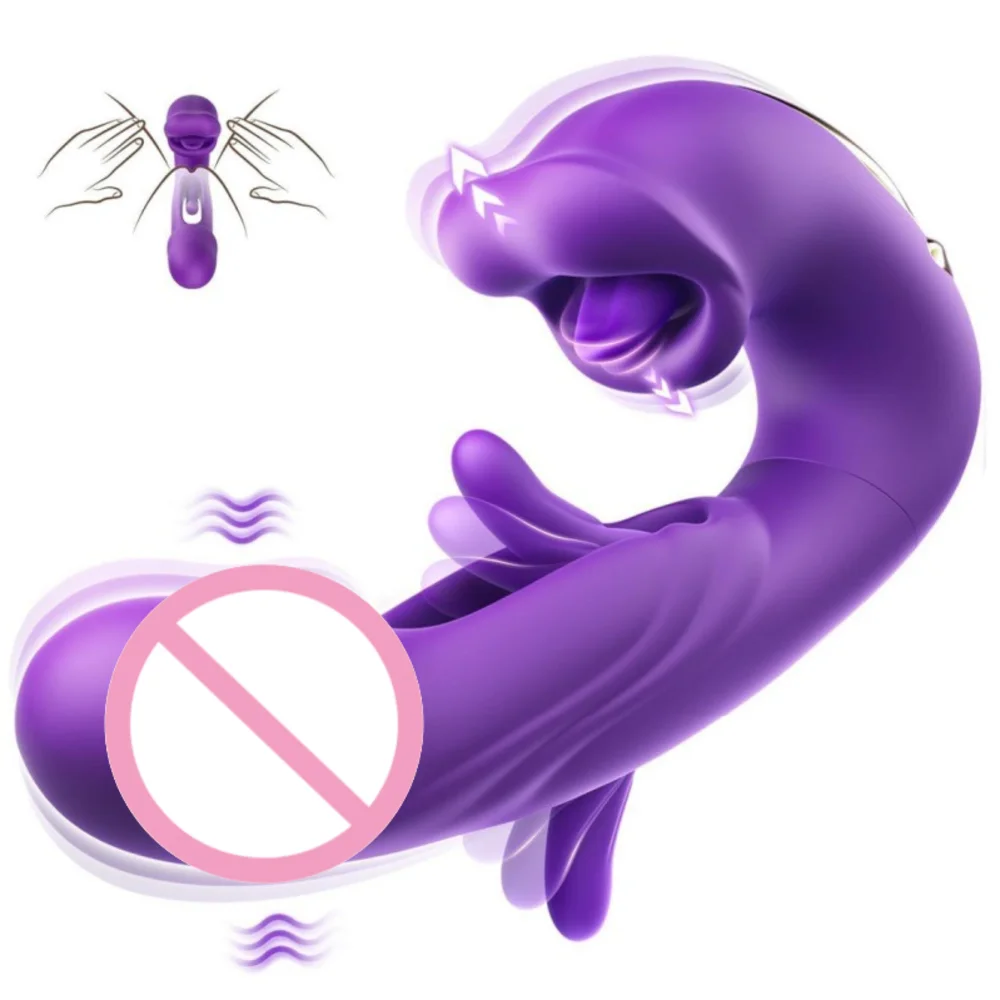 3In1 Telescopic Rotating Vibrators Dildo GSpot Clitoral Dual Stimulator Waterproof Women Tongue Licking Finger-Flapping Sex Toys