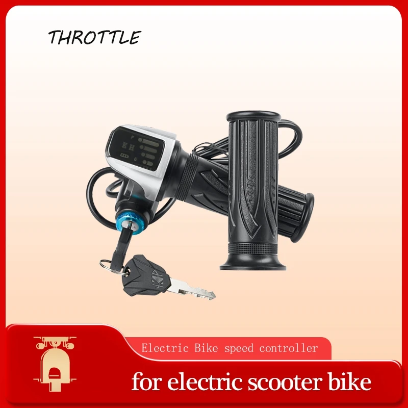 Fiets Gashendelgreep, 6-Pin Waterdichte Interface E-Fiets Gashendelgreep Elektrische Scooters Gashendelgrepen Sleutels Startknop (Met sleutels