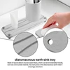 Sink Tray With Grooves,Stainless Steel Feet With Rubber Bottom Water Absorbing Stone Used For Toiletries Light Grey 2
