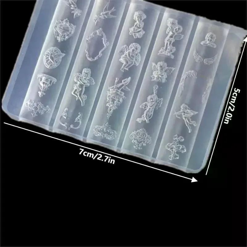 3D Relief Silicone Nail Molds - Angel Clock Heart Lock Templates, DIY Nail Art Decor Stamping Plates Manicure Design Tools