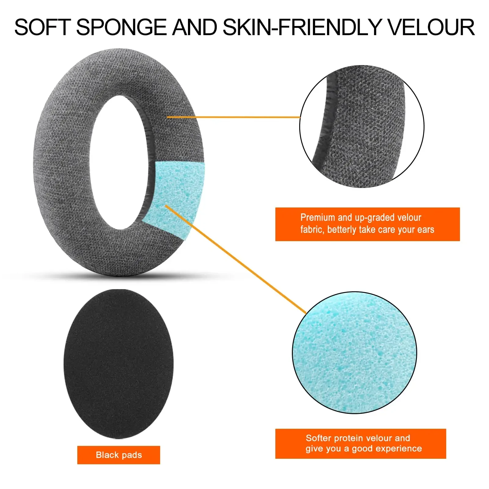 Replacement Upgraded Velour Fabric comfort earpads Suitable for Sennheiser HD650/HD600/HD660S/HD545/HD525/HD535 Headphones