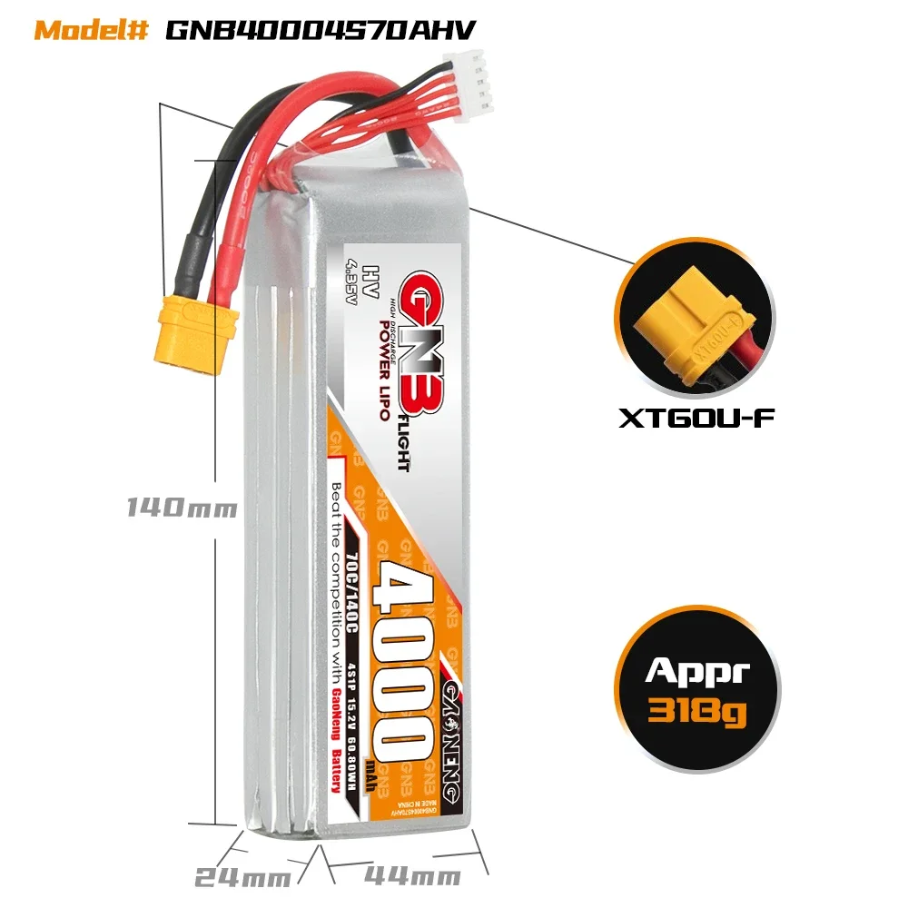 70C 3S-11.4V 4S-15.2V 6S-22.8V GNB 4000mAh 4500mAh HV Lipo Battery For FPV Drone RC Quadcopter Helicopter Car Boat UAV XT60/XT90 2