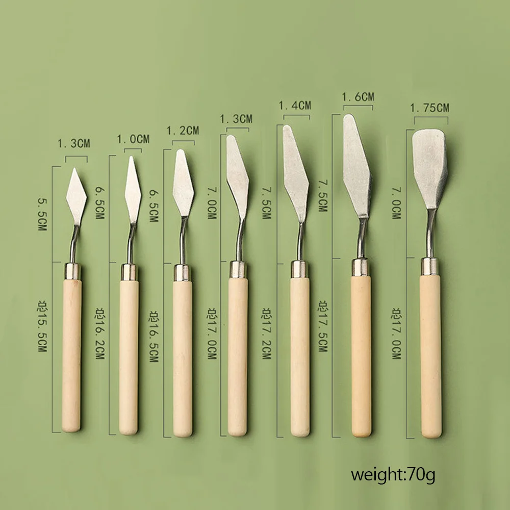 7Pcs Cake Palette Knife for Baking Mini Oil Spatula Art Small Clay Tools for Decorating/Design Plastic Wooden Handle 1023413 - Image 5