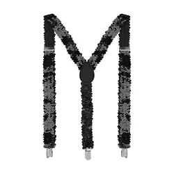 Unisex Adult Adjustable Elastic Trouser Braces Sparkling Sequin Y-Back Suspenders 3 Clip Ends Party Club Costumes Accessory