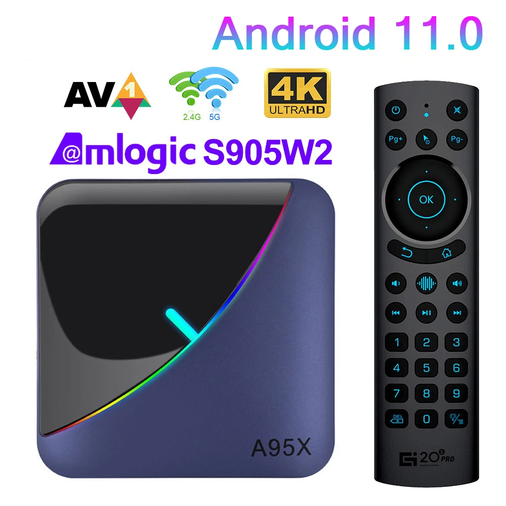 box stream Android 11 RGB Light Smart TV Box A95X F3 Air II Amlogic S905W2 4GB 64GB 1080P 4K Dual Wifi Bluetooth 5.0 Youtube Media Player now tv stick