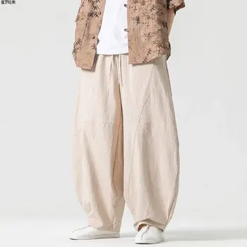 Pantaloni a gamba larga da uomo in lino retrò larghi in nuovo stile cinese primaverile ed estivo in cotone e lino 1