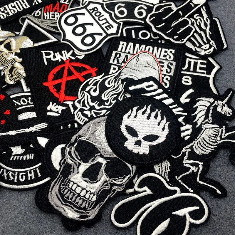 50pcs/lot DIY Rock Band Patches for Clothing Embroidered Punk Iron