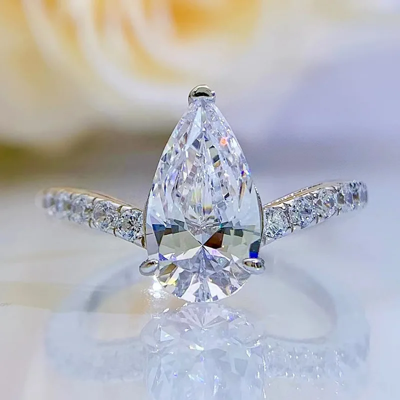 

Netizen Evening Same Style 7 * 13 Water Drop Diamond Ring Pear Shape High Carbon Diamond Silver Wedding Ring Women's Diamond Rin