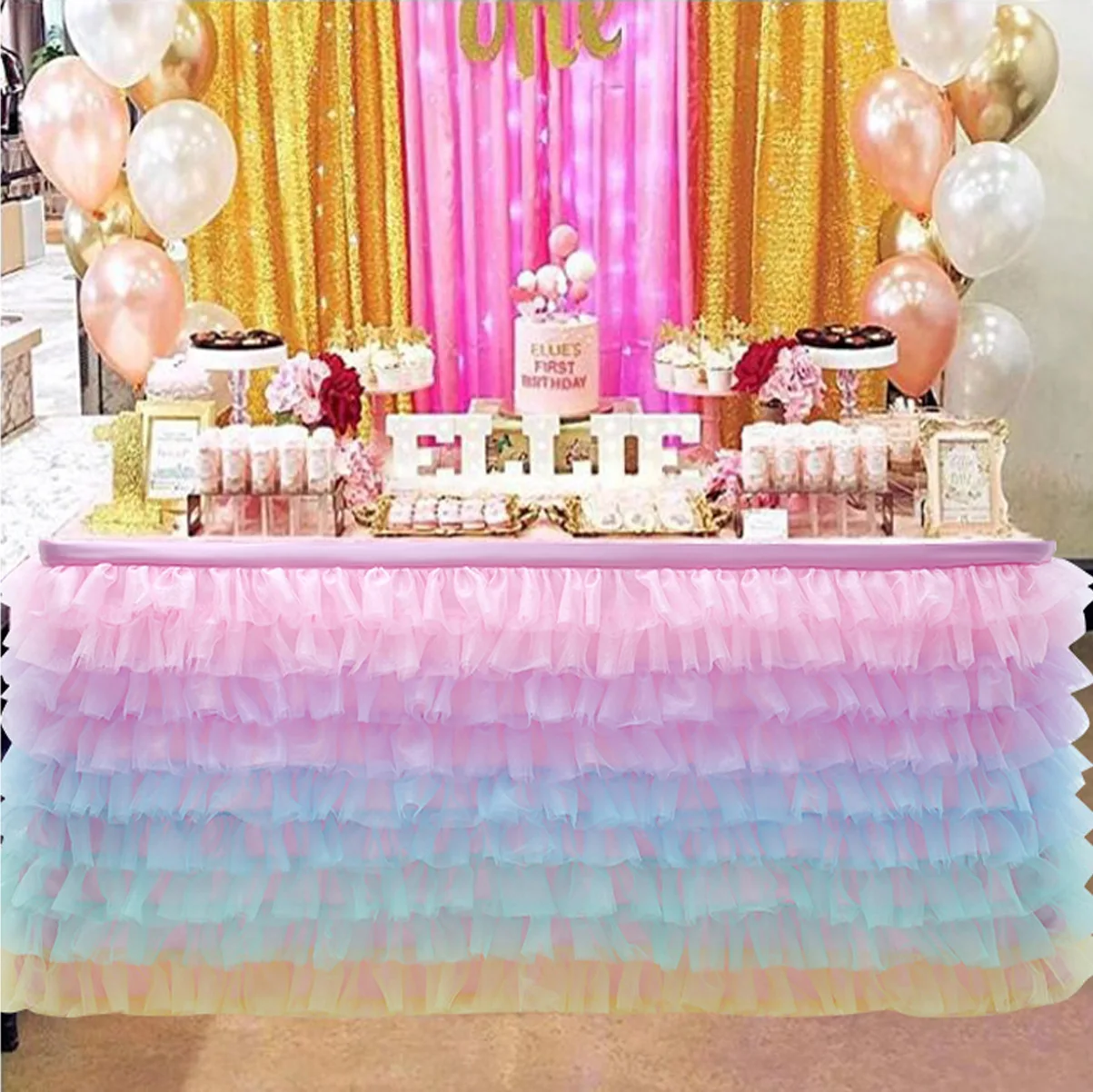 6FT Party Tulle Table Skirt for Baby Shower Birthday Party Decorations Wedding Home Table Supplies