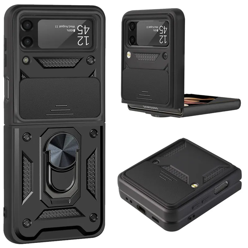 

For Samsung Galaxy Z Flip 3 Case Magnetic Car Ring Shockproof Armor Stand Holder Phone Cases for Galaxy Z Flip 4 5G Cover
