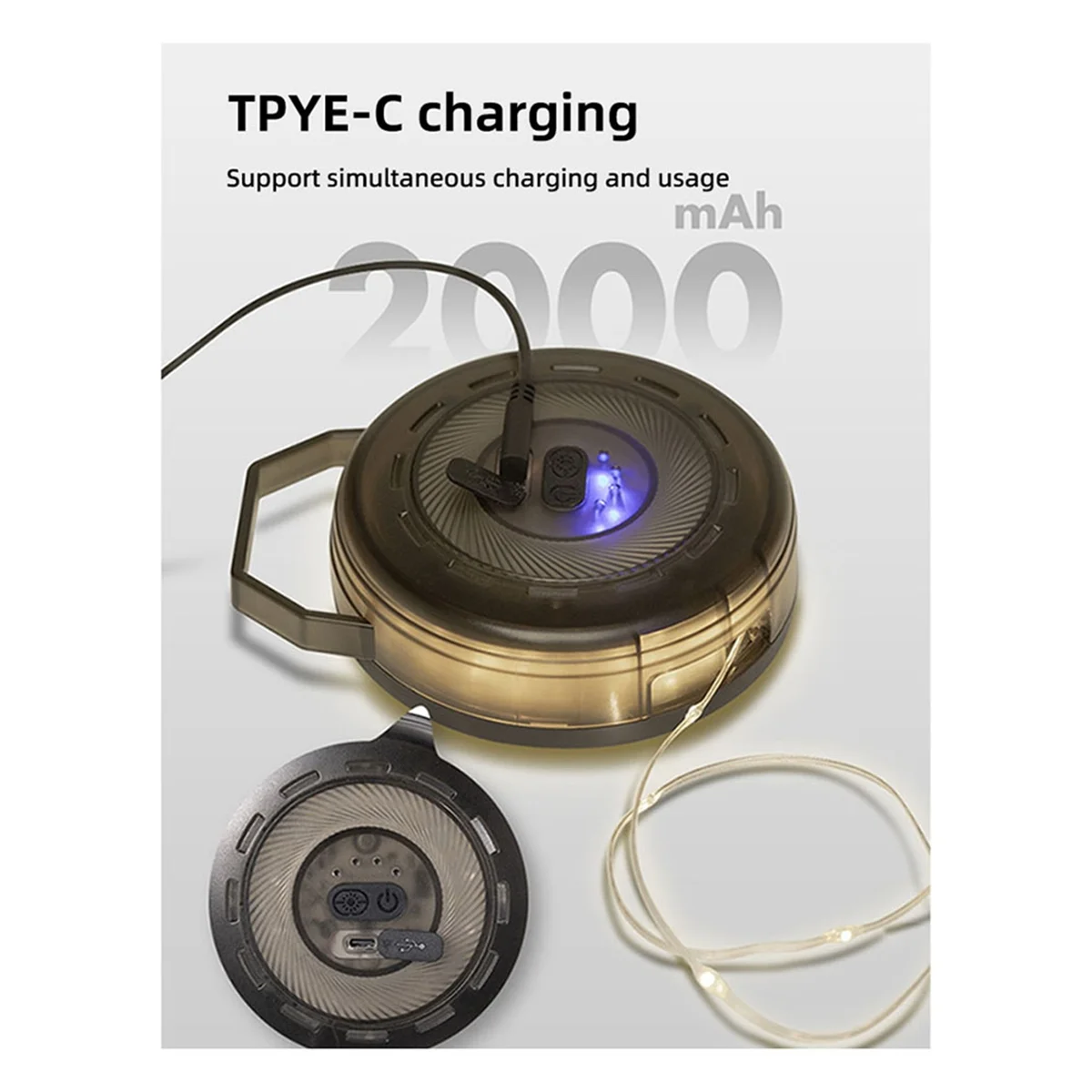 BAAU Outdoor Tape Measure Ambient Light String Canopy Light Strip Led IPX4 Level Water-Proof Tent Hand Crank Storage.
