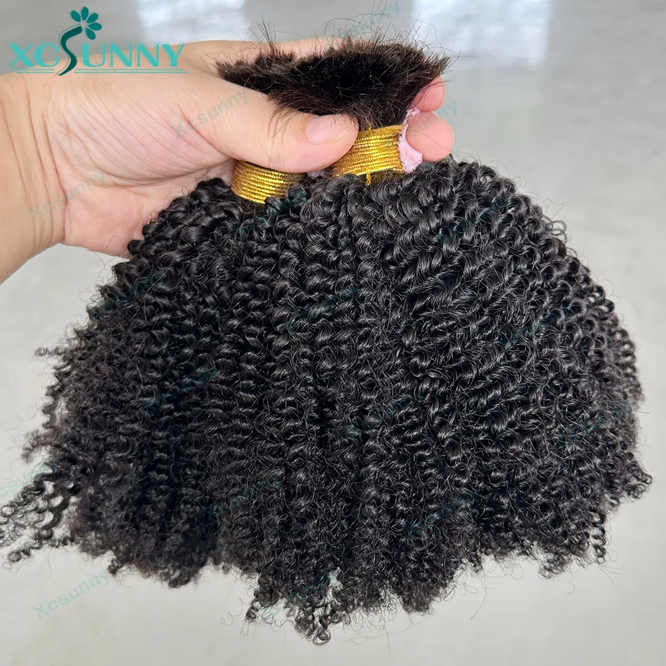 Burmese Kinky Curly Human Hair Bundle Bulk Hair Human Hair Braiding No Weft Kinky Curly Hair Extensions Full End Double Drown
