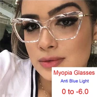 Finished Product Anti Blue Light Computer Farsighted Prescription Glasses Women Cat Eye Myopia Glasses -0.5 -1.5 -2.5 -3.5 -5.5