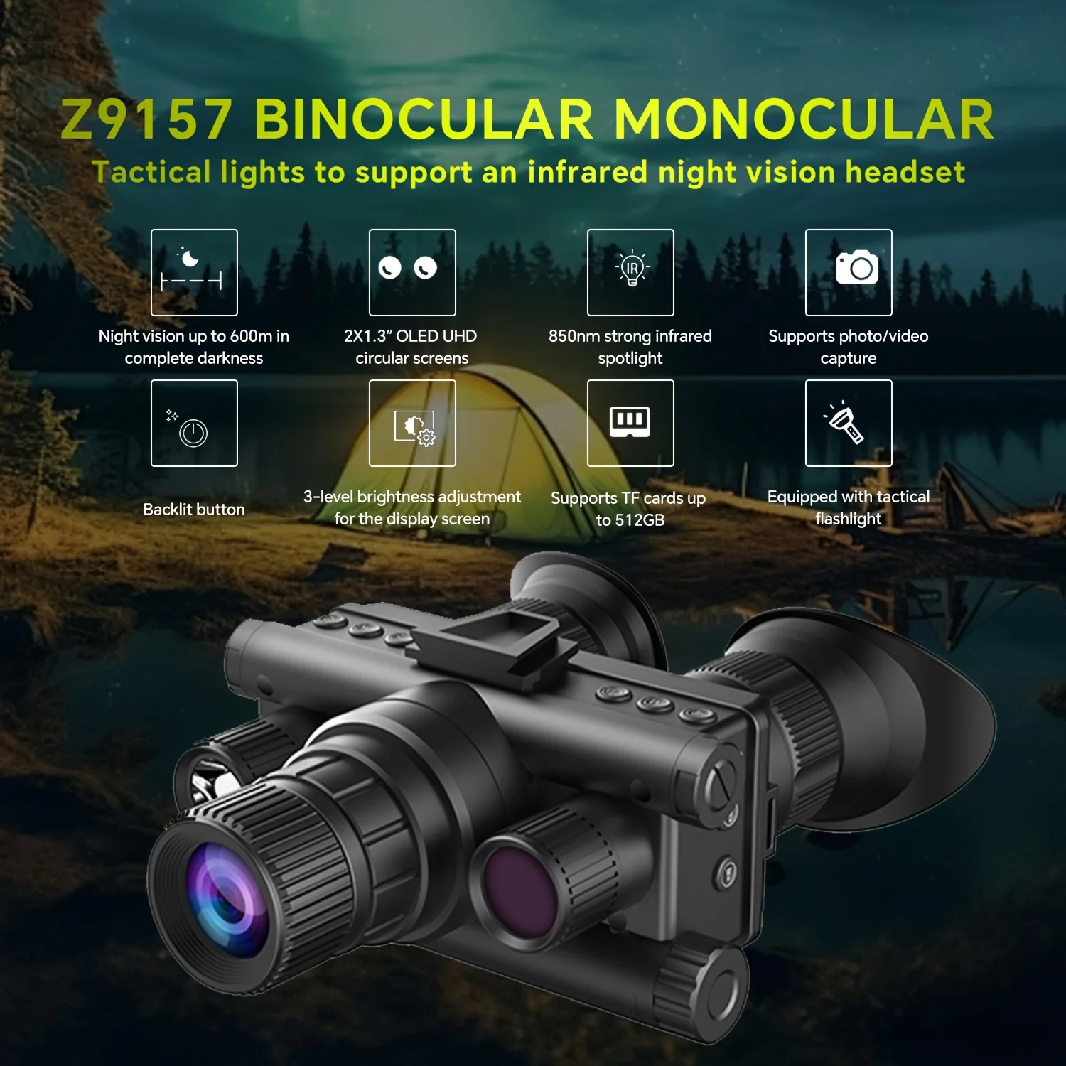 4K Head Mounted Telescope Infrared Night Vision Binoculars Goggles Z9157 Camera 8x Digital Zoom with Tactical Flashlight Outdoor 3