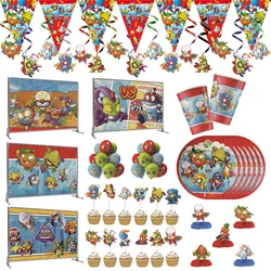 Superzings Theme Birthday Party Disposable Tableware Backdrops Kids Birthday Party Decoration Balloons Swirls Background Props