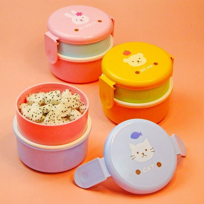 540ml Animal Lunch Box Japanese Doublelayer Round Mini Bento Box Children's Fruit Box Snack Box